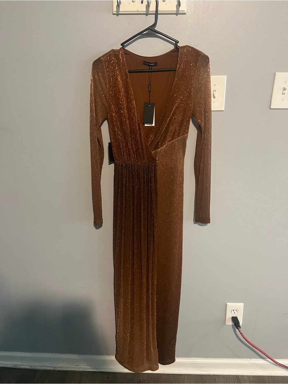 Pull&Bear Shimmery Copper Brown Long Sleeve Wrap Maxi Dress